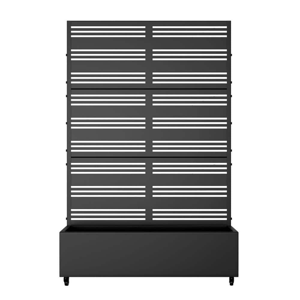 Lirago 72 in. H x 47 in. W Rectanglar Black Outdoor Metal Privacy Screen Planter Box Wall Decor in Louvered Pattern (1)
