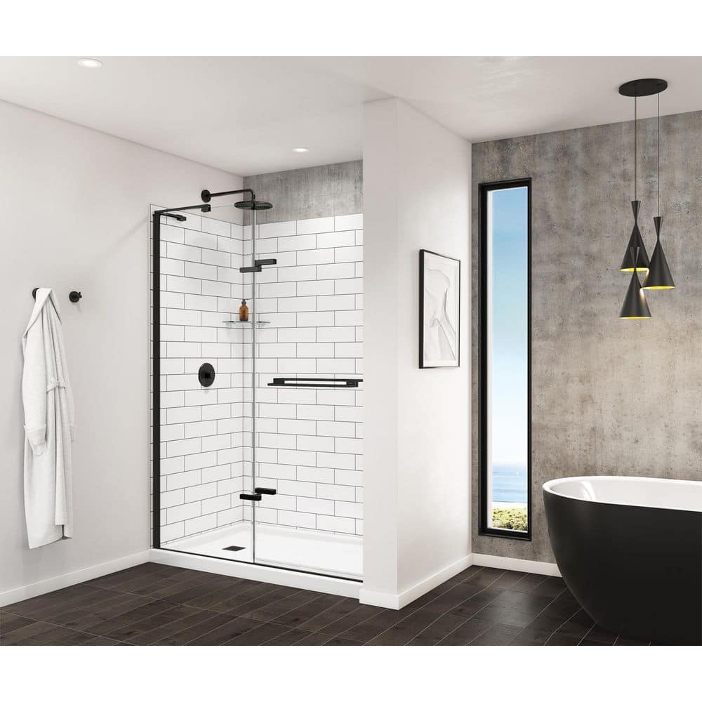 MAAX Utile 60 in. W x 36.5 in. D x 80 in. H Composite Direct-to-Stud Two-Piece Corner Shower Wall Kit in Metro Tux