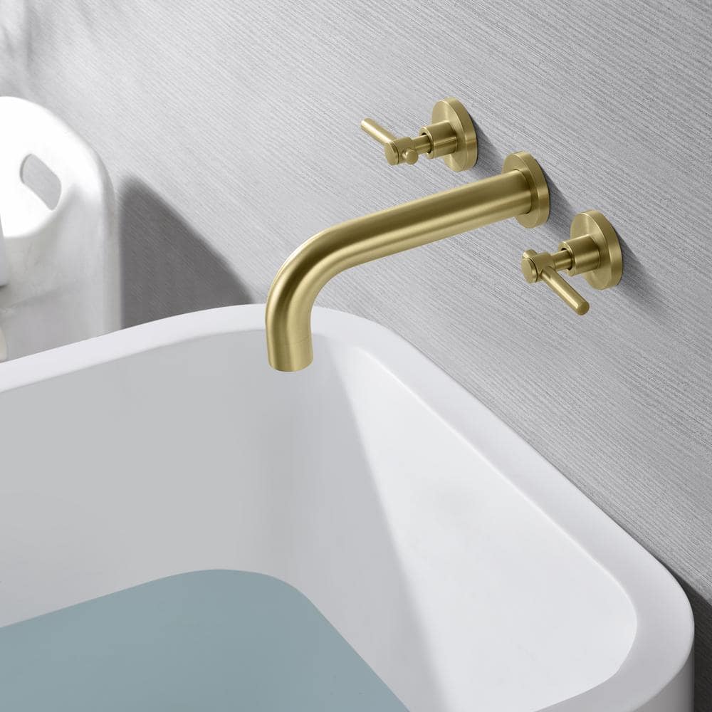 SUMERAIN Contemporary Double Handle Wall Mount Roman Tub Faucet with Rough in Valve in Brushed Gold (3)