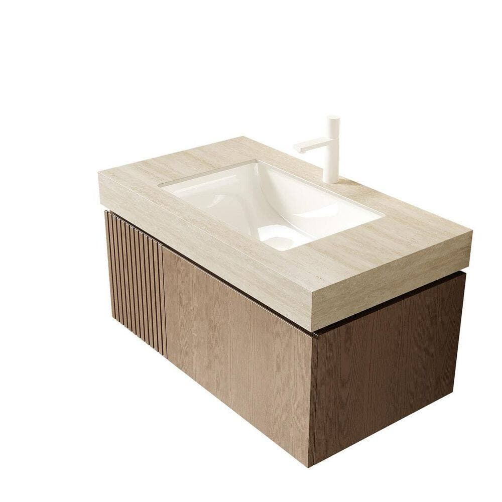 LIVACA 36 in. 18.9 in. Drop-In Bathroom Sink in Beige Sintered Stone with Ceramic Basin and Pre-Drilled Faucet Hole (3)