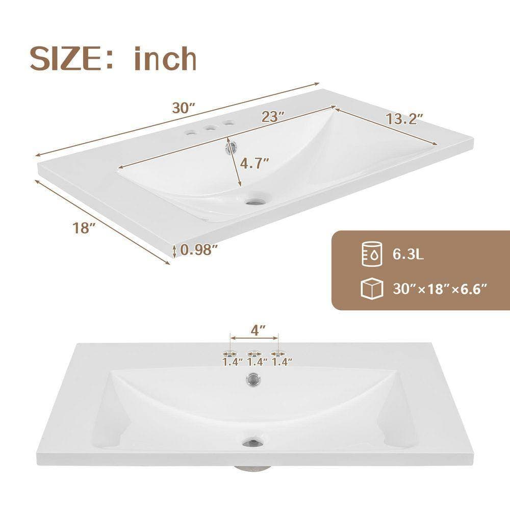 Cesicia 30 in. Undermount Rectangular Ceramic Bathroom Sink in White (3)