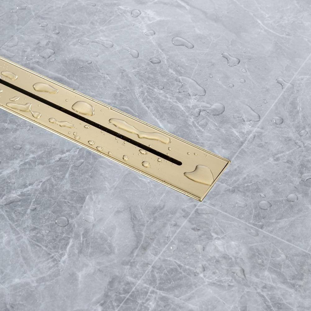 Tahanbath 2.75 in. W x 28 in. D Stainless Steel Decorative Drain Cover with Brushed Gold (2)