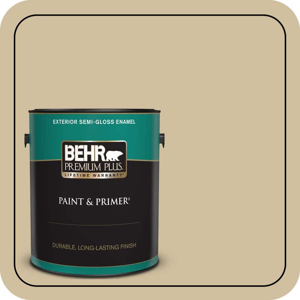 BEHR PREMIUM PLUS 1 gal. #S320-3 Final Straw Semi-Gloss Enamel Exterior Paint & Primer