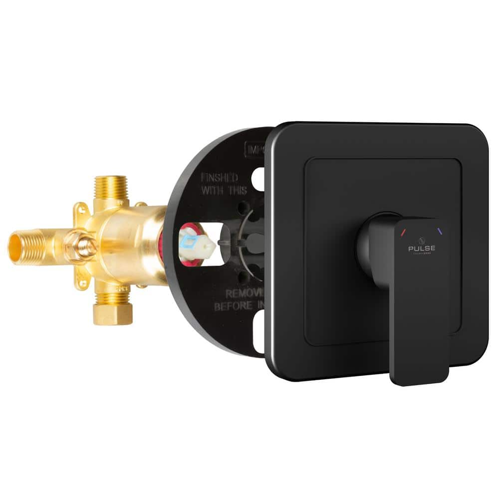 PULSE Showerspas Tru-Temp 1-Handle Pressure Balanced 1/2 in. Rough-In Valve Trim Kit in Matte Black (Valve Included) (1)