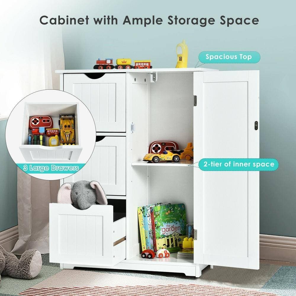 Bunpeony Bedroom Nightstand Side Cabinet, 3 Drawers + 1 Cupboard, 24 in. L x 12 in. W x 32 in. H, Anti-Tip, Magnetic Door Catch (2)