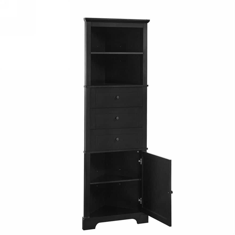 Boyel Living 13.4 in. W x 23 in. D x 68.9 in. H Black MDF Linen Cabinet with Adjustable Shelf 3 Drawers, 1 Doors (1)