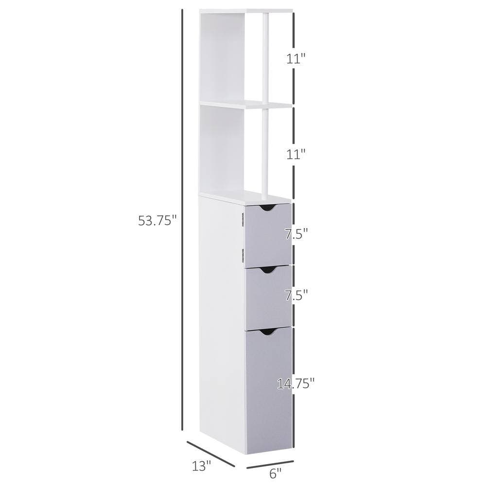 Unbranded 6 in. W x 13 in. D x 53.75 in. H White Freestanding Linen Cabinet with 2-Tier Shelf Drawers, Narrow Side Floor Organizer (3)