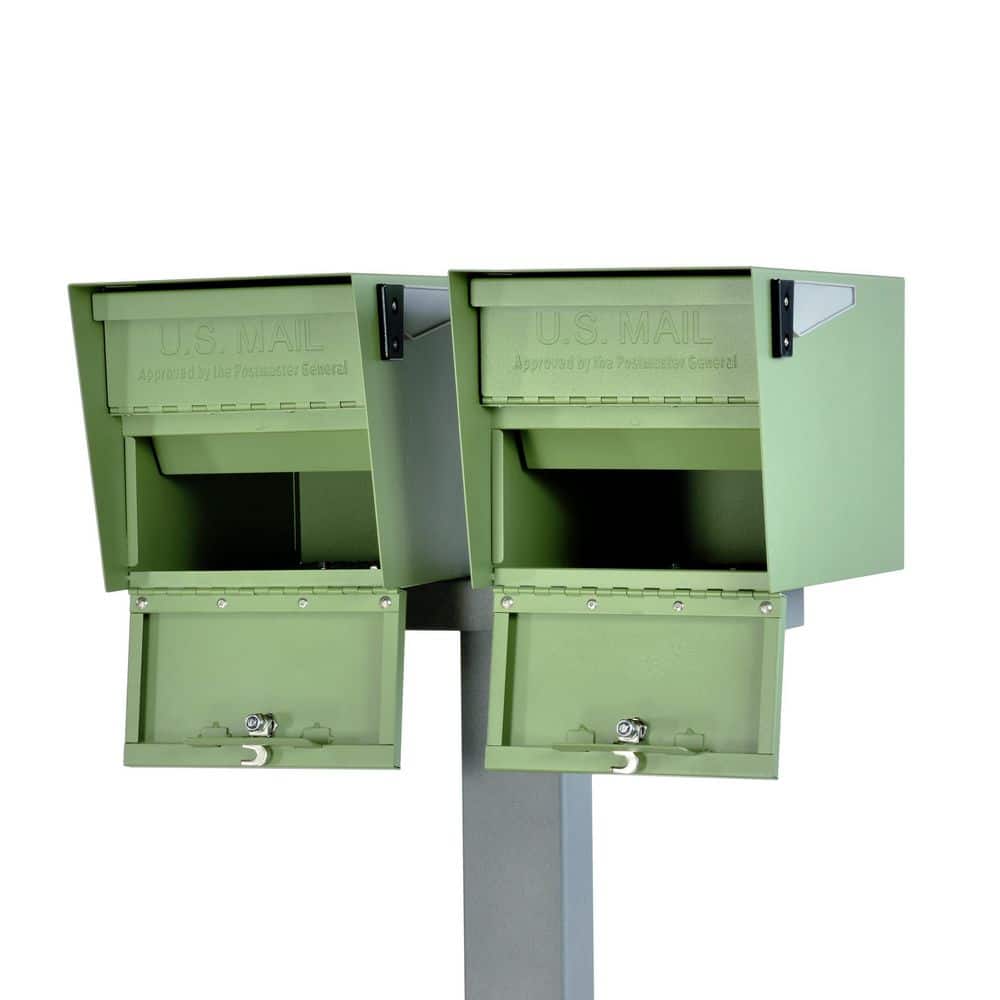 Mail Boss Mail Manager X2 Locking Mailbox Combo Kit w/ Granite In-Ground Post, Sage Green, 2 Way Multi Mount High Security Cluster (3)