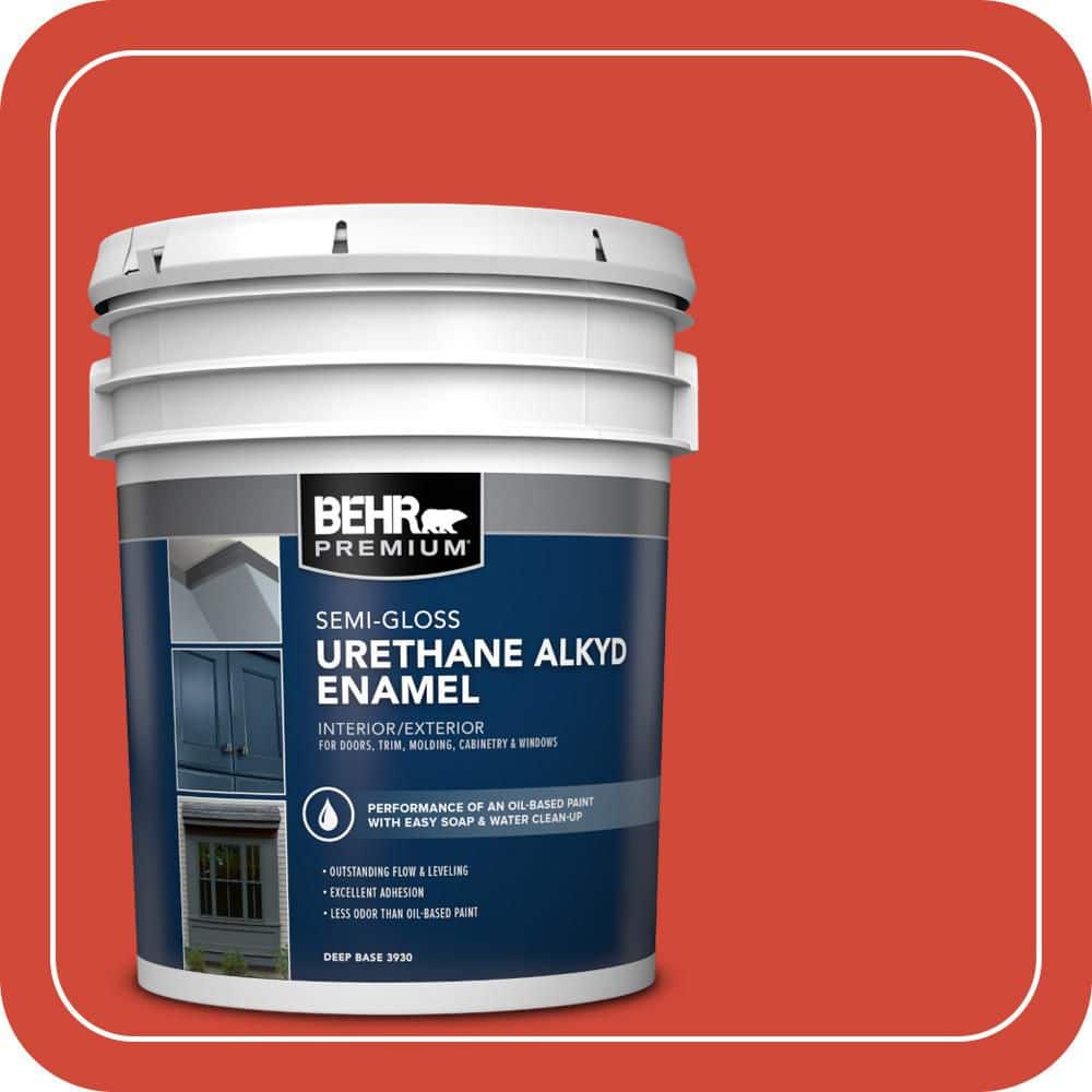 BEHR PREMIUM 5 gal. #P180-7 Top Tomato Urethane Alkyd Semi-Gloss Enamel Interior/Exterior Paint