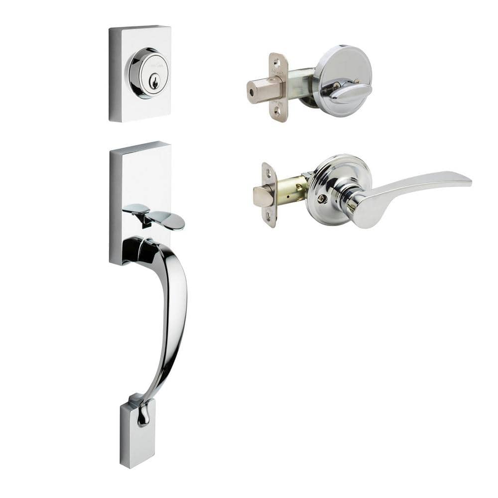 Copper Creek Craftsman Polished Stainless Door Handleset with Left Hand Scandinavian Handle Trim (1)