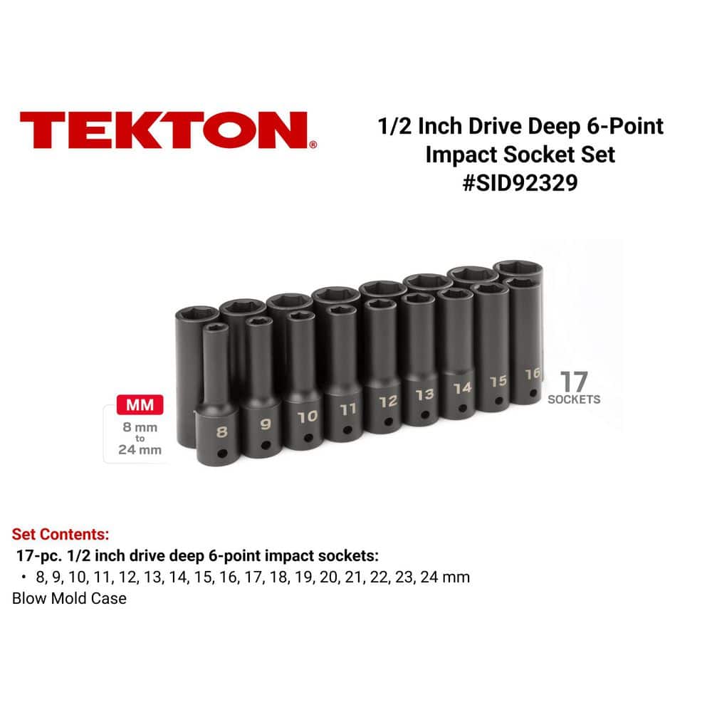 TEKTON 8 mm to 24 mm 1/2 in. Drive Deep 6-Point Impact Socket Set (17-Piece) (2)