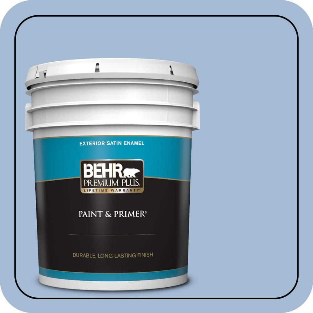 BEHR PREMIUM PLUS 5 gal. #M530-3 Perennial Blue Satin Enamel Exterior Paint & Primer