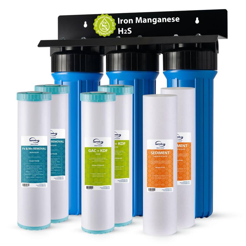 ISPRING Whole House Water Filter System, Removes Iron, Manganese, Heavy Metals, H2S, Chlorine, Sediments, w/ Extra Filter Pack (1)