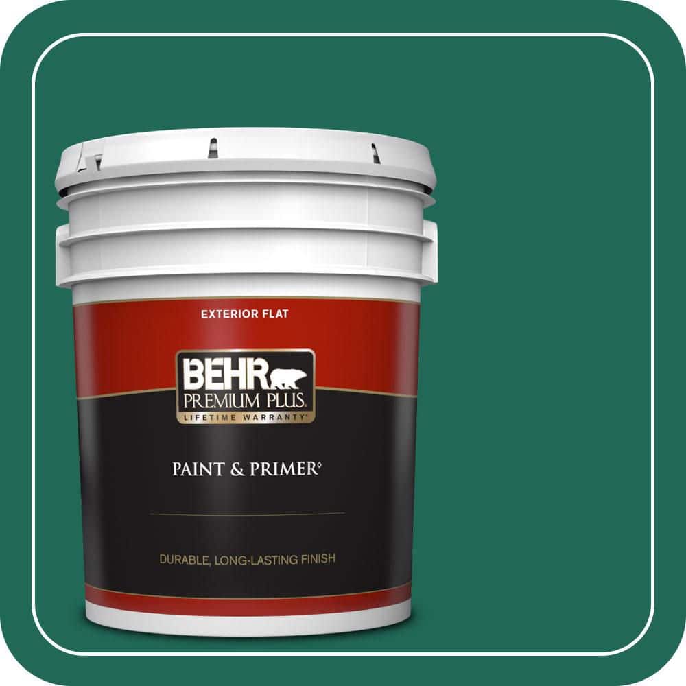 BEHR PREMIUM PLUS 5 gal. #S-H-480 Forest Rain Flat Exterior Paint & Primer