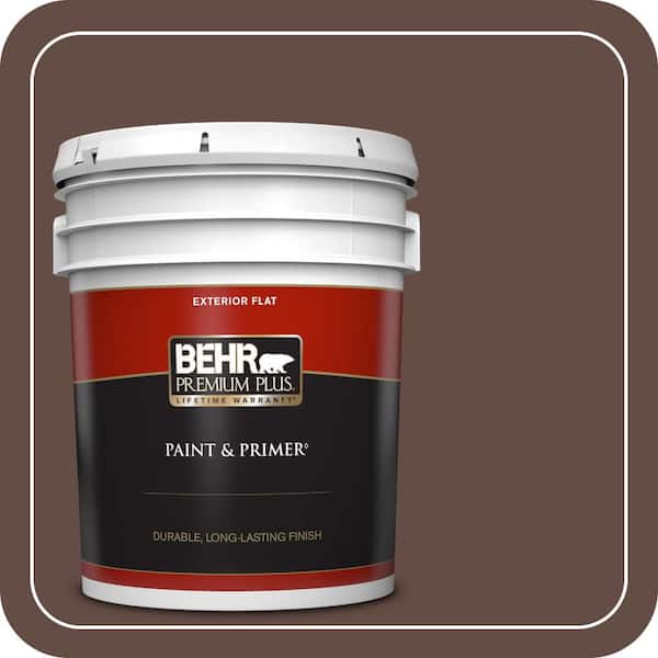 BEHR PREMIUM PLUS 5 gal. #PPU3-20 Cinnabark Flat Exterior Paint & Primer (2)