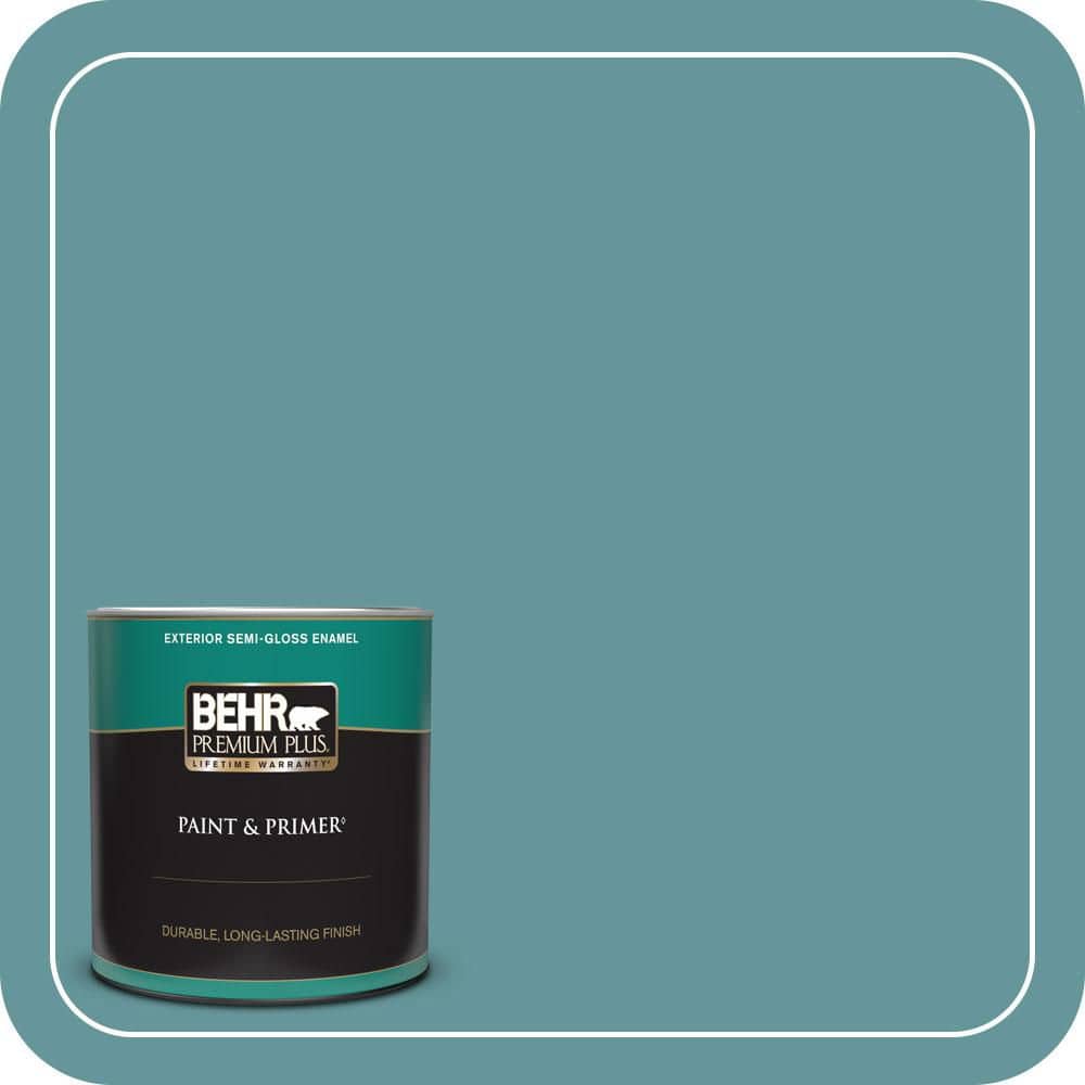 BEHR PREMIUM PLUS 1 qt. #MQ6-33 Vintage Teal Semi-Gloss Enamel Exterior Paint & Primer