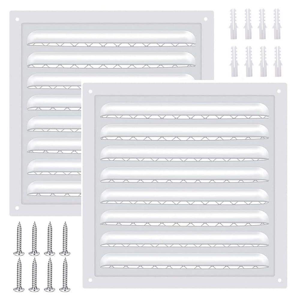 KIWDZFU 8 x 8 in. Square White Stainless Steel Attic Vent Grille with Screen Mesh for Home Garage Ceiling Ventilation 2-Pack (1)