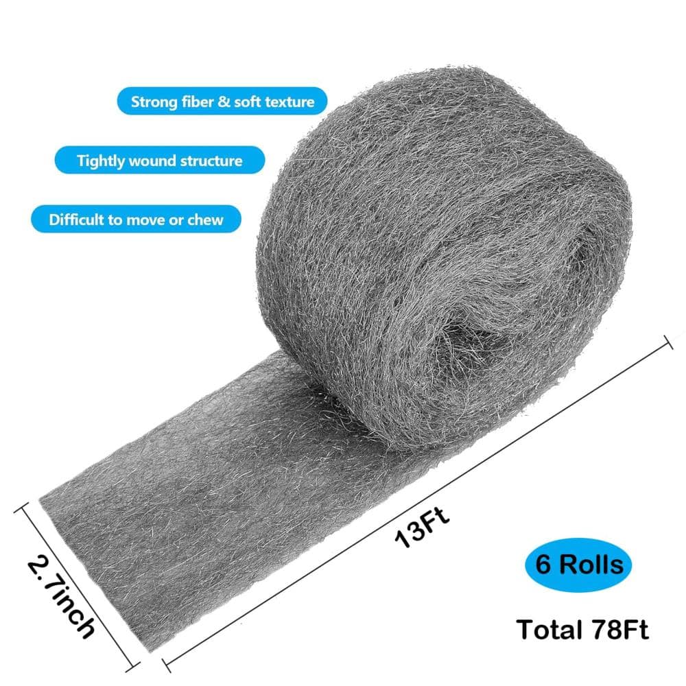 Unbranded 78 Ft Steel Wool Mice Control Fill Fabric Coarse Wire Wool for Block Holes Wall Cracks Vents 6 Rolls (3)