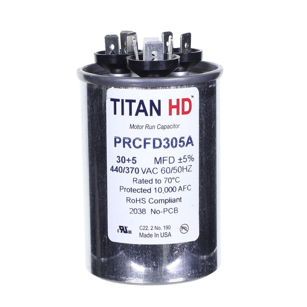 TITAN HD 30 Plus 5 MFD, 440-Volt/370-Volt Dual Voltage Round Run Capacitor