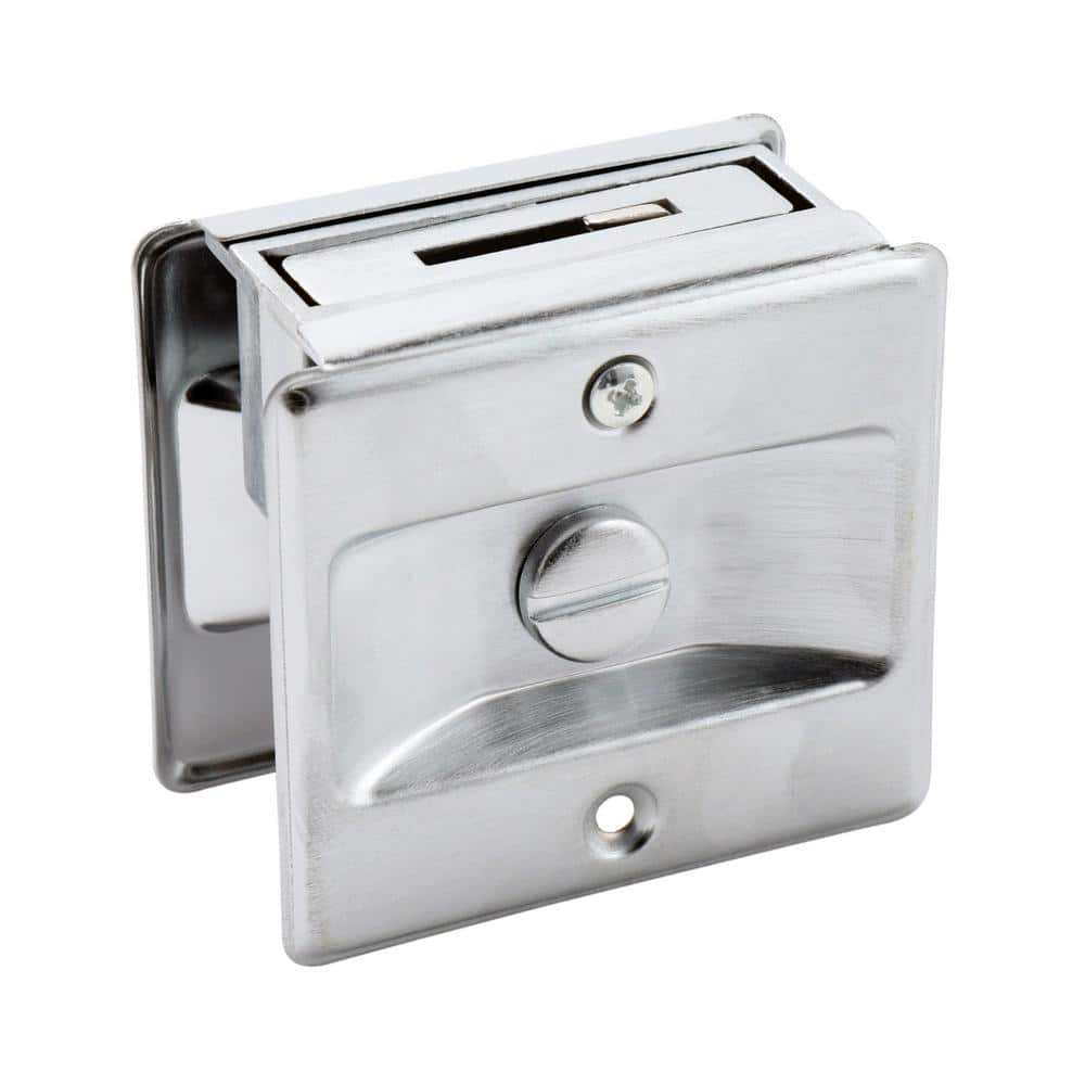 Prime-Line 2-3/4 in. Satin Chrome Finished Solid Brass Pocket Door Lock & Pull, Adjustable to fit 1-3/8 in. - 1-3/4 in. Thick Doors (3)