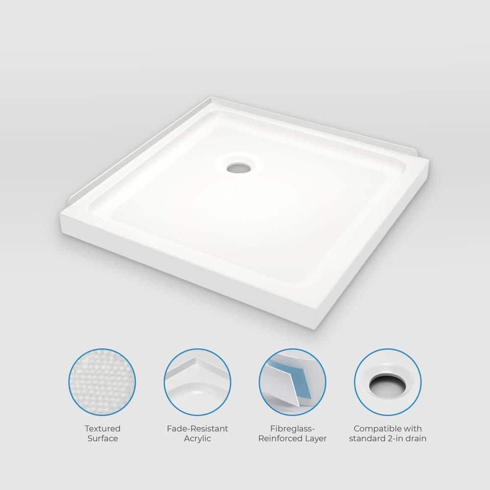 OVE Decors Breeze 36 in. L x 36 in. W Alcove Square Shower Pan Base with Corner Drain in White (3)
