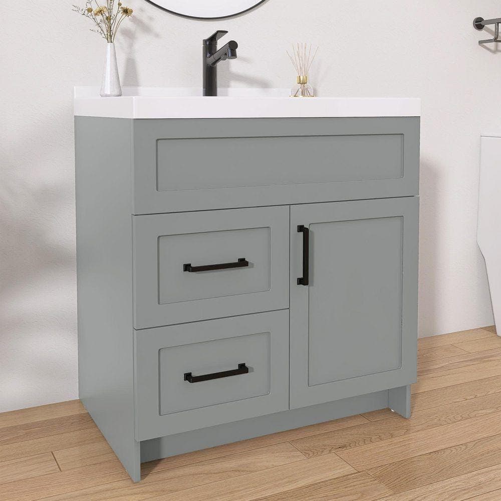 NTQ 30 in. W x 21.5 in. D x 33.5 in. H Bath Vanity Cabinet without Top Bathroom Vanity Modern Thickened Wood in Sky Grey (2)