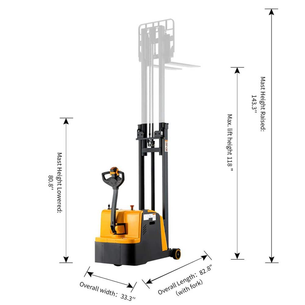 TORY CARRIER 1200 lbs. Counterbalanced Electric Stacker Powered Forklift Truck 118 in. Lifting with Adjustable Forged Forks (2)