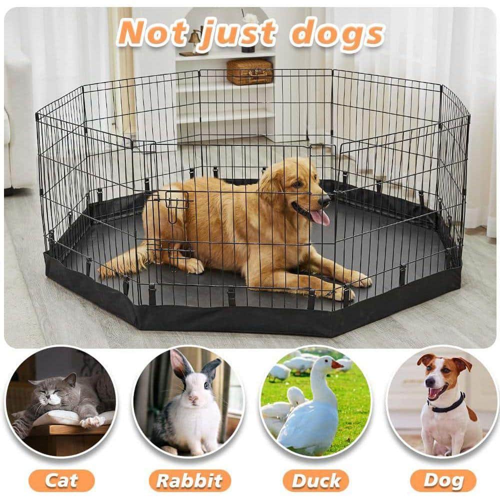 KIWDZFU Pet Playpen Bottom Pad for 24 Inch 8 Panels Octagon Metal Exercise Pen Black Waterproof Durable Oxford Fabric Easy Clean (2)