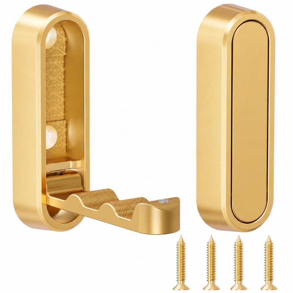 Unbranded Gold J-Hook Hook Type 4 Pack Zinc Alloy Foldable Robe Towel Coat Robe Hook Wall Mounted Adhesive (1)