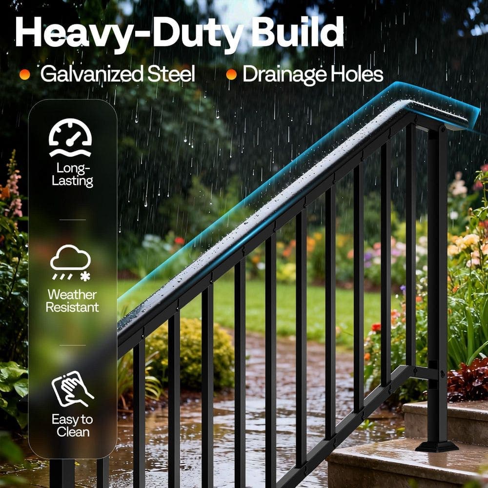 VIVOHOME 6-Step 37.2 in. x 67.6 in. Black Oval Alloy Steel Stair Railing Kit for Porch, Deck, or Indoor Stairs (2-Pack) (3)