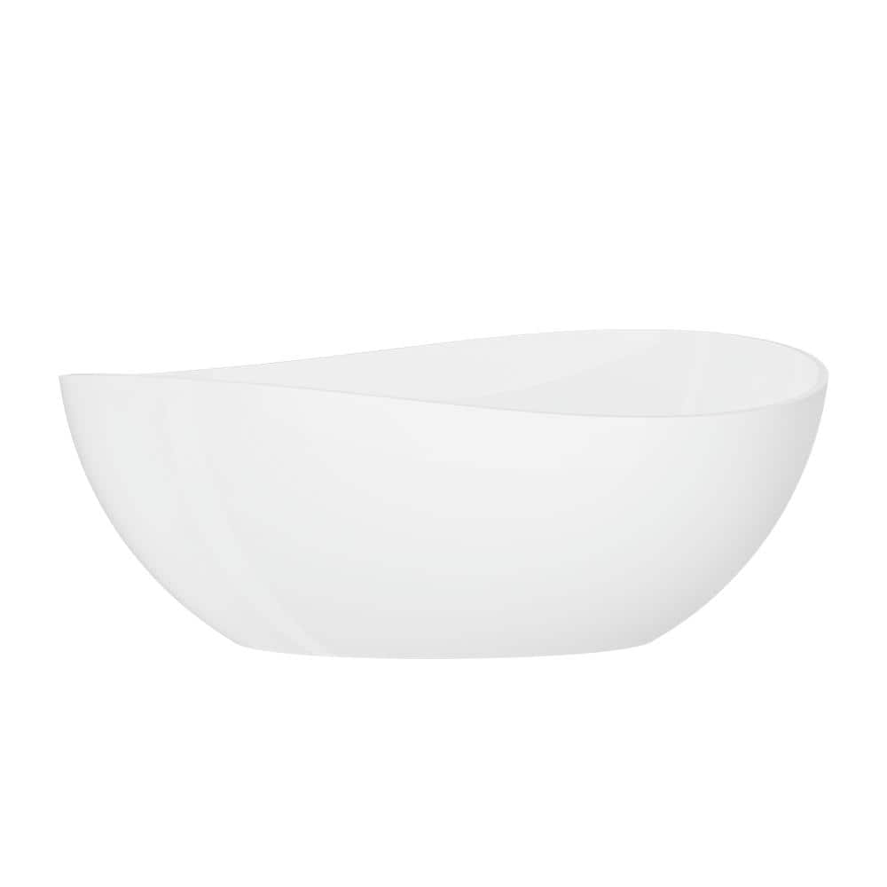 Aionor 63 in. x 37.4 in. Freestanding Solid Surface Stone Resin Soaking Bathtub with Drain & Overflow in Glossy White (1)