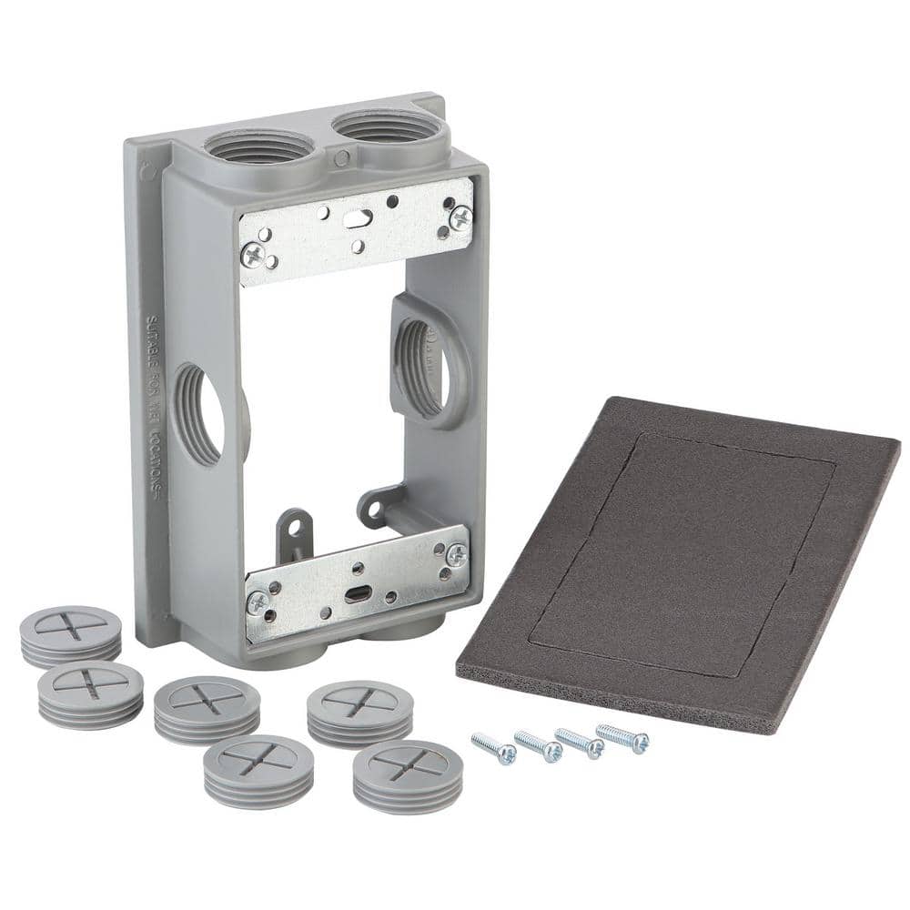 Commercial Electric 1-Gang Metallic Weatherproof Extension Outlet Box Ring with (6) 3/4 in. Holes, Gray (1)