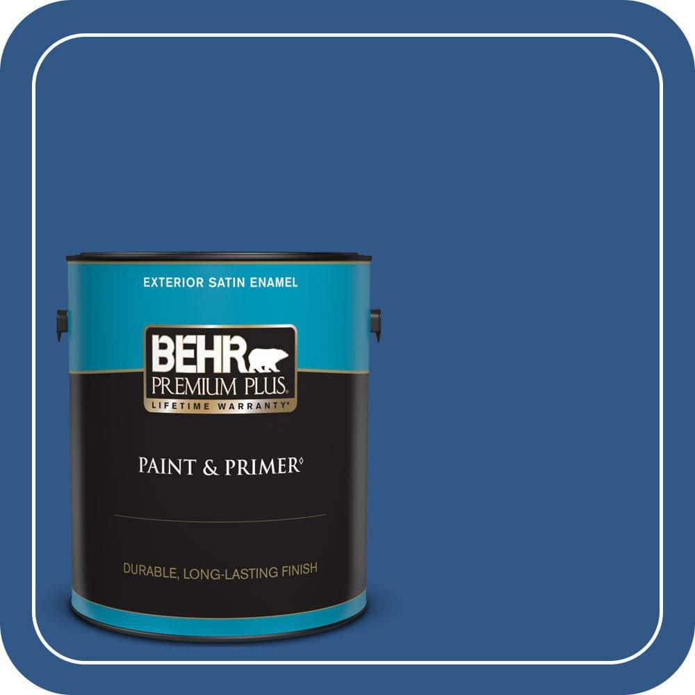 BEHR PREMIUM PLUS 1 gal. #590B-7 Award Blue Satin Enamel Exterior Paint & Primer