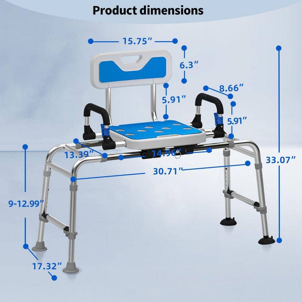 Lynzavix 24 in. Aluminum Freestanding Sliding Shower Chair with Adjustable Height and Cut Out Access, Holds 500 lbs. (2)