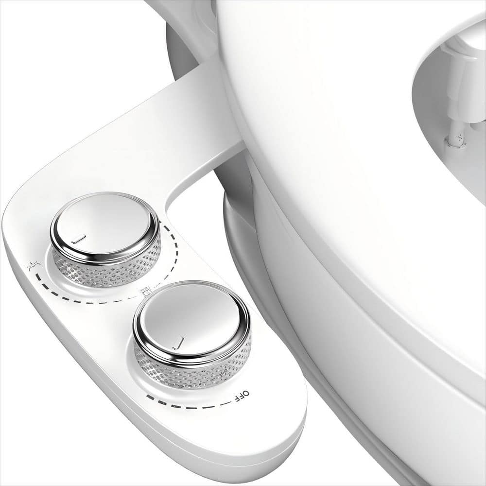 Wudkey Bidet Attachment for Toilet, Self-Cleaning Dual Retractable Nozzles Bidet for Hygienic Rear and Feminine Wash, White (1)