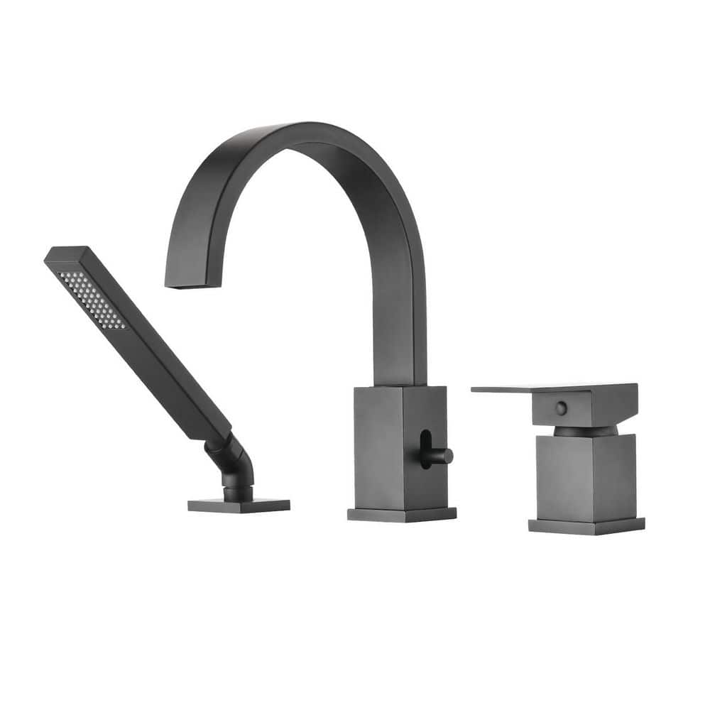 BEARSOLIM Waterfall Bathtub 1 Handle Bidet Faucet with Sprayer, with Hand Shower Deck Mount Waterfall Tub Spout Set in Black (1)