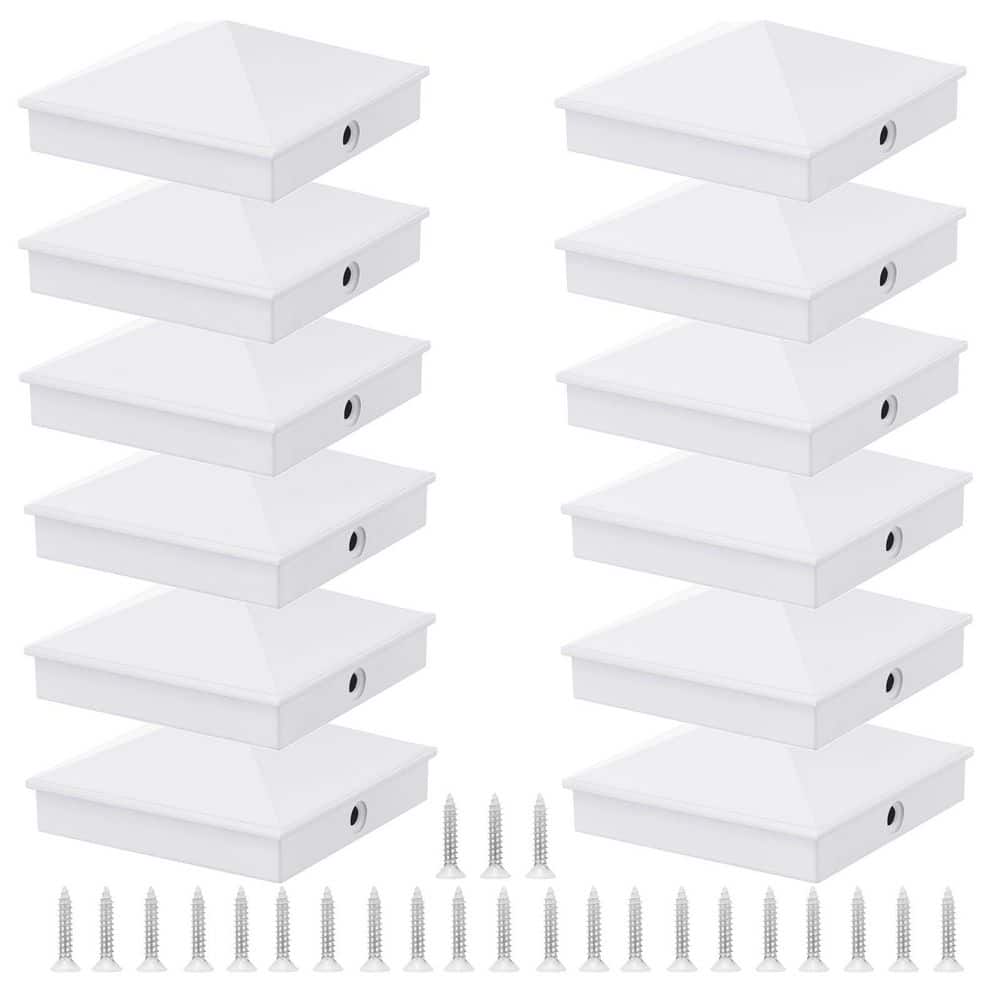 NVNOO 3.5 in. x 3.5 in. Matte Black Aluminum Pyramid Fences Post Caps for 4 in. x 4 in. Top Rail Wood Posts, White (12-Pack) (1)