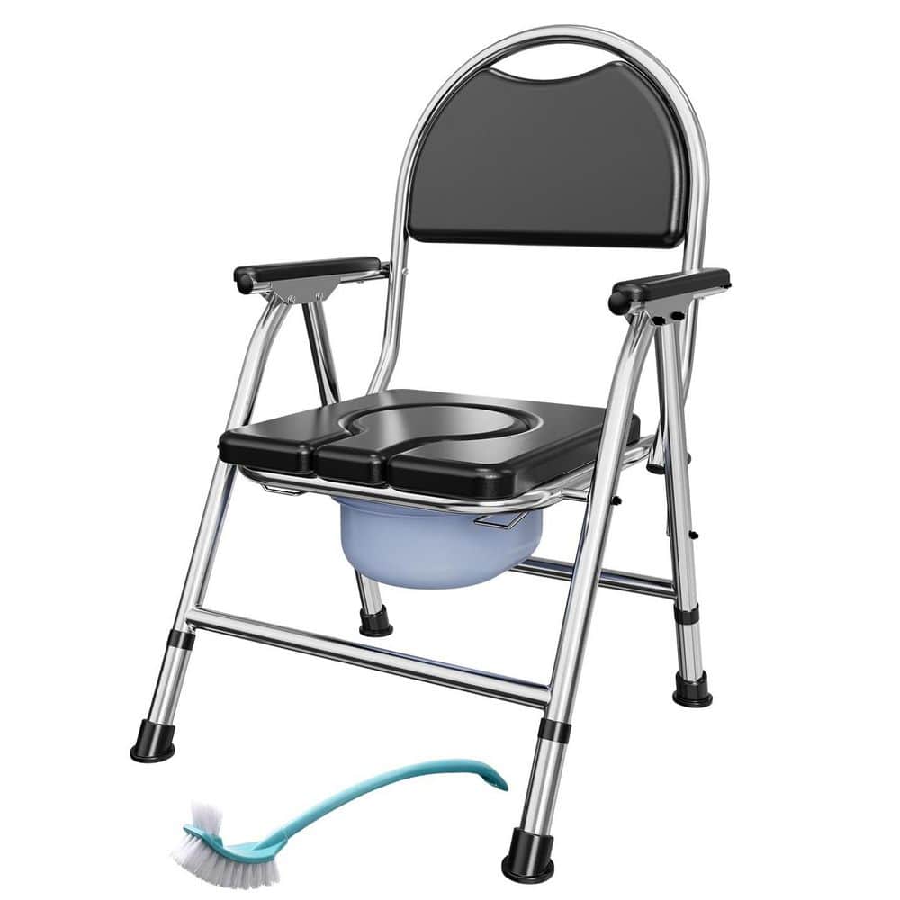 Wudkey 21 in. x 39 in. 4 in 1 Folding Bedside Commode Toilet Seat with Arms and Back, 350 lb. Capacity, Adjustable Height (1)