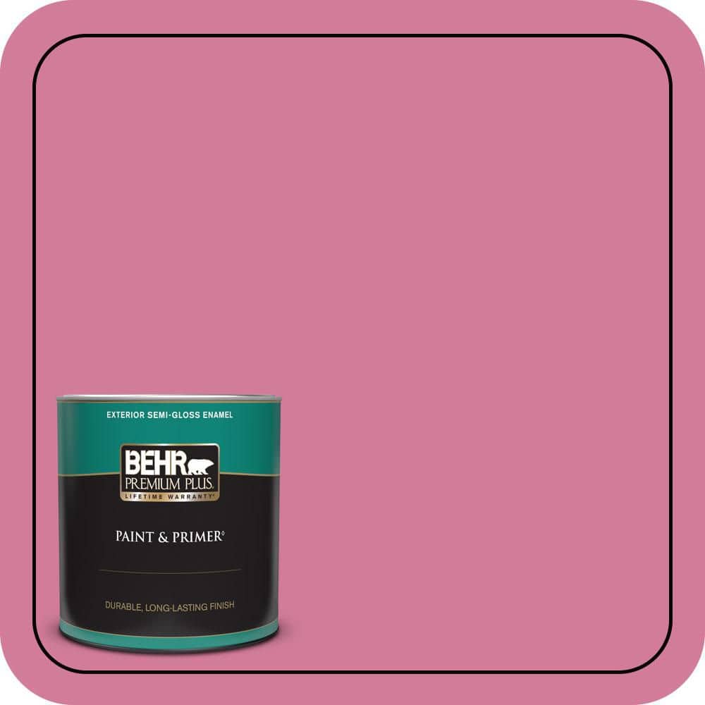 BEHR PREMIUM PLUS 1 qt. #P130-5 Little Bow Pink Semi-Gloss Enamel Exterior Paint & Primer