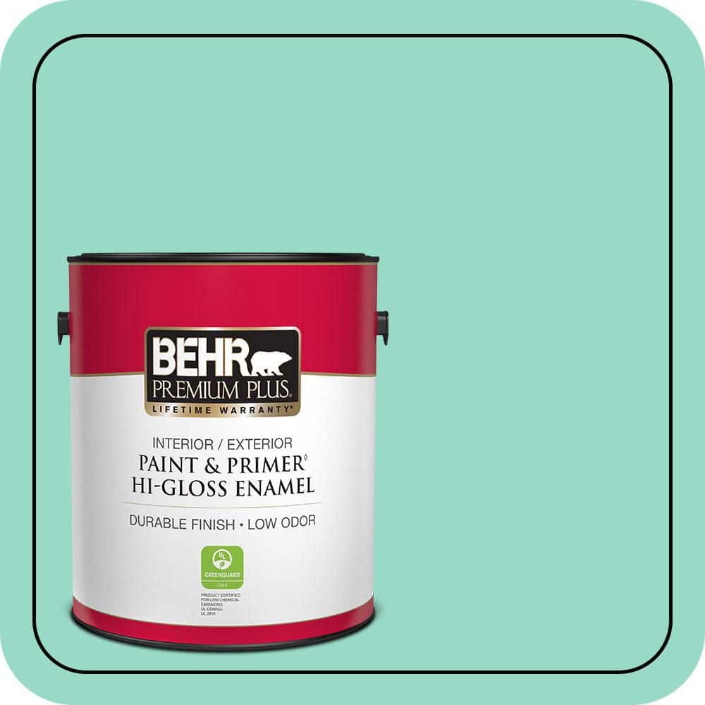 BEHR PREMIUM PLUS 1 gal. #MQ4-17 Pageant Green Hi-Gloss Enamel Interior/Exterior Paint & Primer (1)