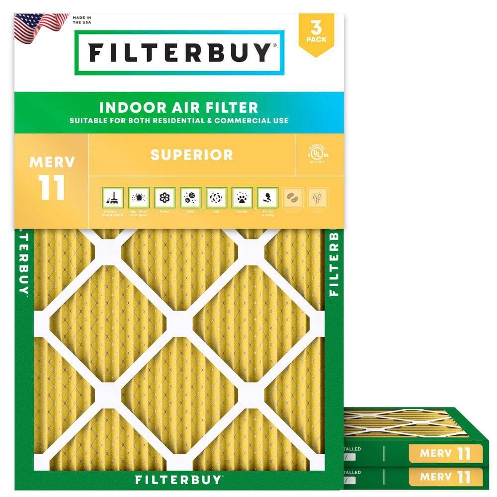 Filterbuy 19 in. x 20 in. x 1 in. MERV 11 (FPR 7) Allergen Defense Pleated HVAC AC Furnace Air Filters Replacement (3-Pack) (1)