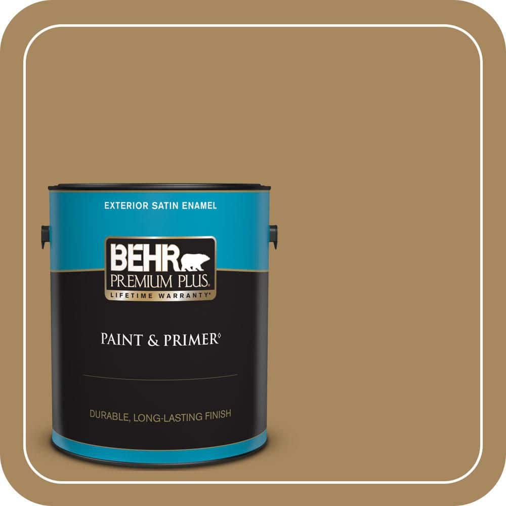 BEHR PREMIUM PLUS 1 gal. #N290-6 Trinket Gold Satin Enamel Exterior Paint & Primer