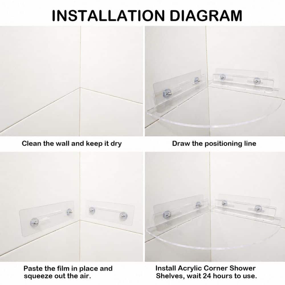 Unbranded 2 Pack Brushed Nickel Acrylic Corner Shower Caddy Shelf No Drilling Adhesive Wall Mounted Bathroom Organizer Set (3)