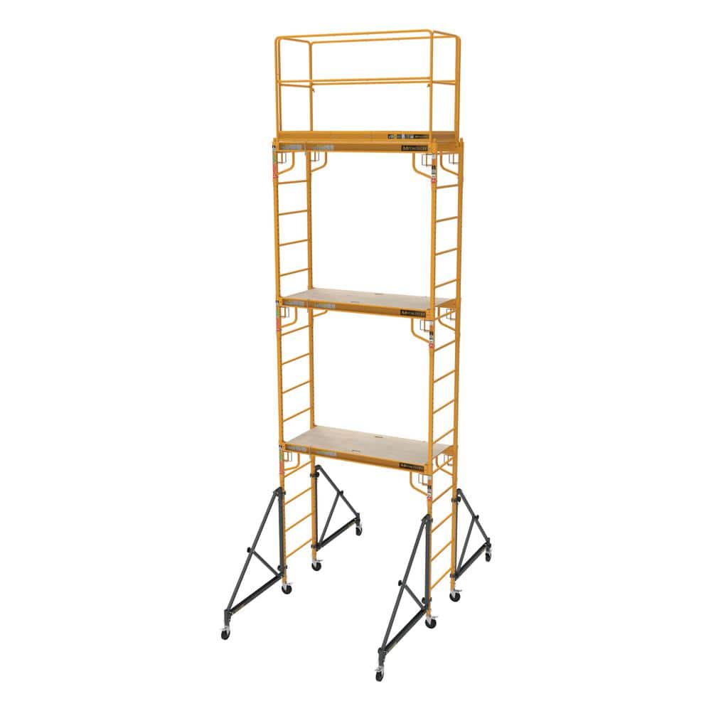 MetalTech 18 ft. Jobsite Series 3-Story Mobile Baker Scaffolding Tower with Outriggers, Guard Rail, and Scaffolding Platform