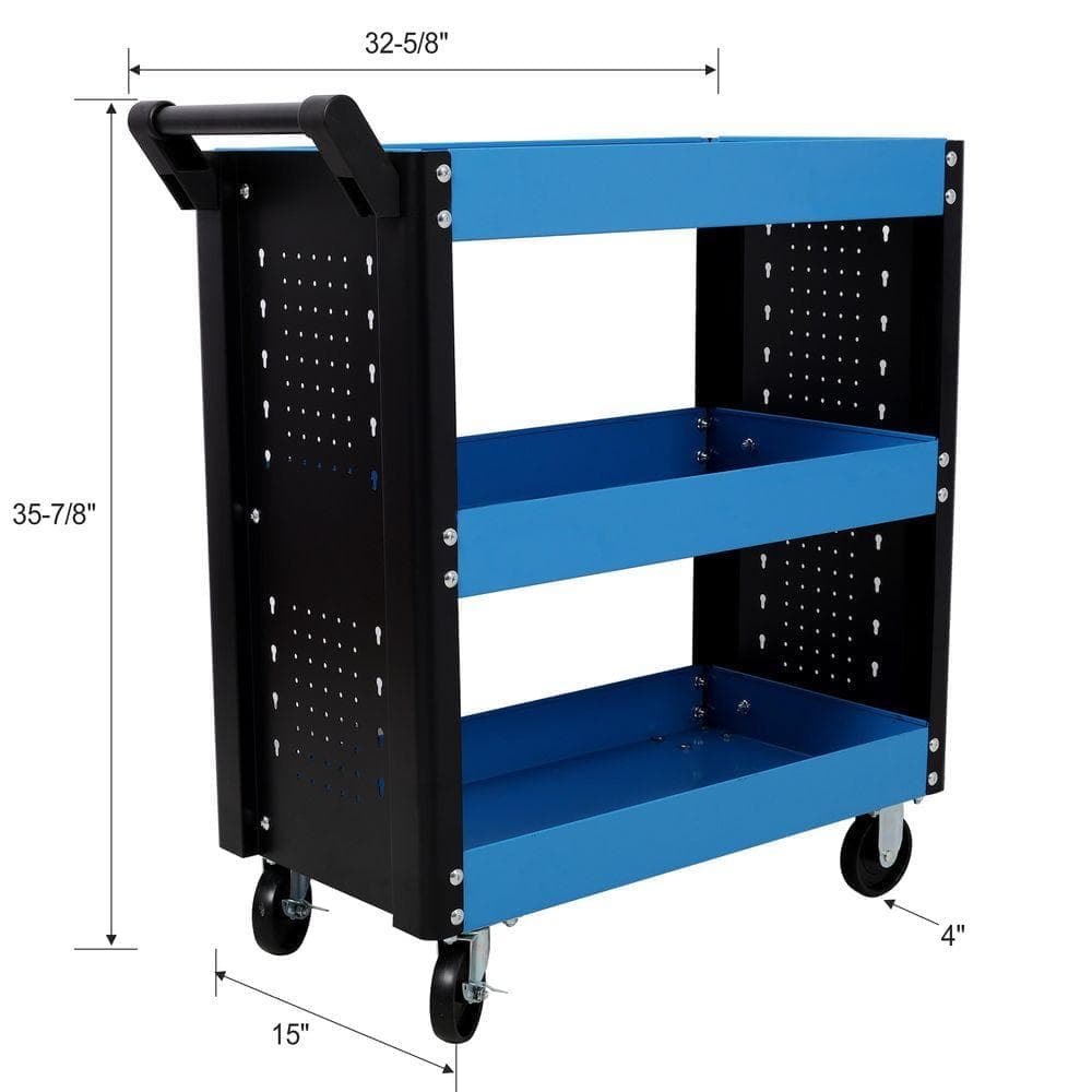 Huluwat Blue 220 lbs.Capacity 3-Tiers Heavy Duty Steel Utility Hand Truck with Pegboard for Repair Shop, Garage, Warehouse (2)