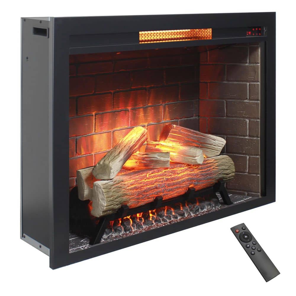 Clihome 33 in. W x 9.4 in. D Infrared Electric Fireplace Insert with Crackling Sound 1500W Heater Hardwired or Plug In