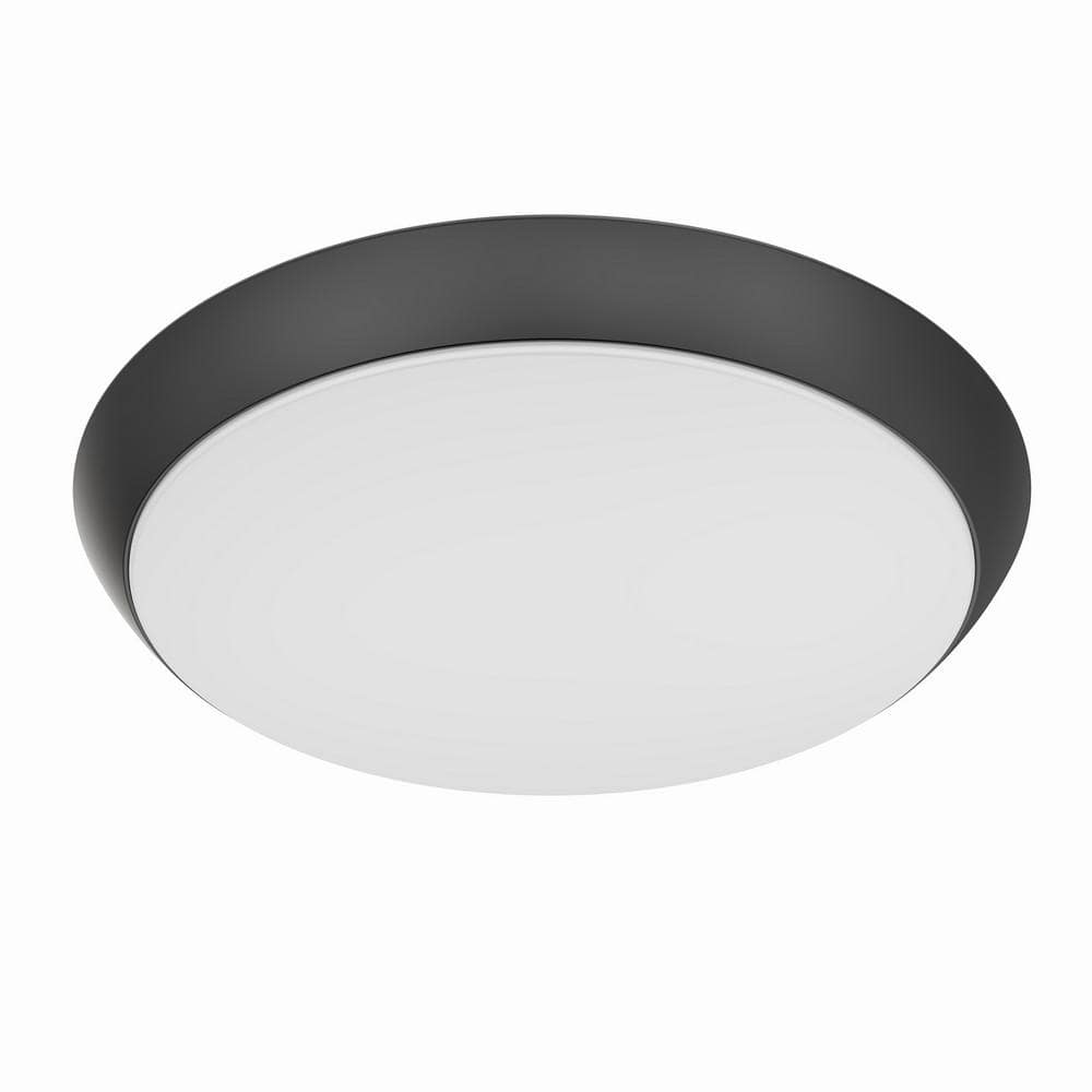 Commercial Electric 11 in. Matte Black Motion Sensor Integrated LED Dimmable Selectable CCT Flush Mount Indoor Ceiling Light (2)