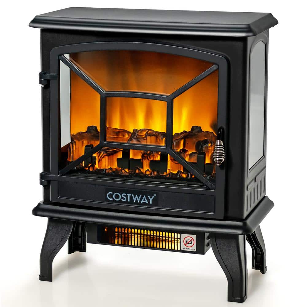 Costway 20 in. 1400-Watt Freestanding Electric Fireplace Heater Stove W/Realistic Flame Effect in Black