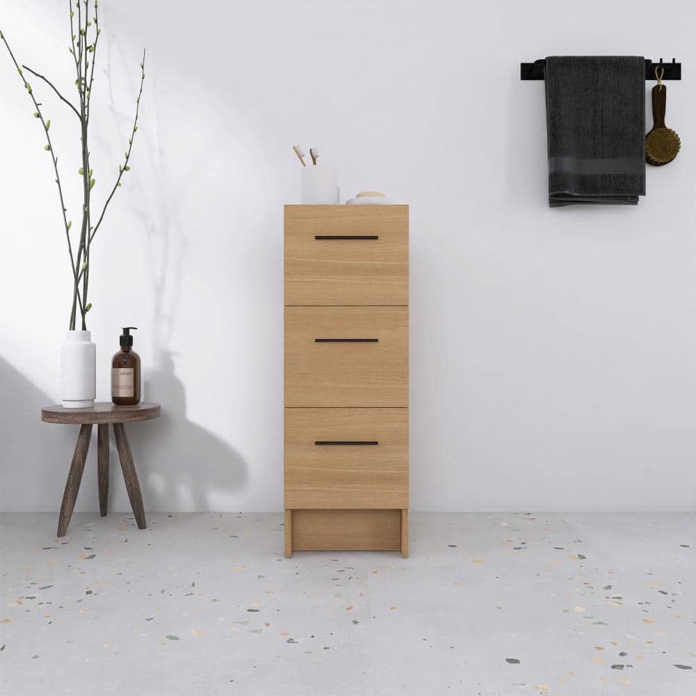 UPIKER 12 Inch Freestanding Bathroom Storage Cabinet With Three Drawers, Light Oak (1)