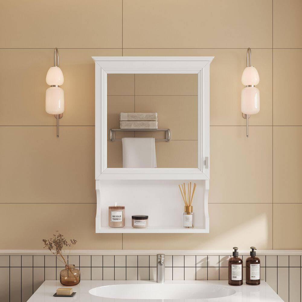 Tahanbath Classic 7.32 in. W x 20 in. D x 28.74 in. H Bathroom Storage Wall Cabinet in White with Mirror (2)